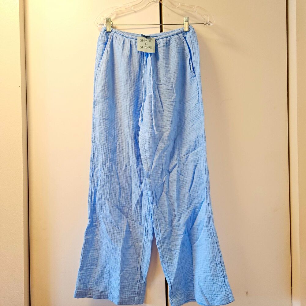 Shade & Shore Womens Light Blue Cotton Gauze Drawstring Pants Swim Cover XS NWT